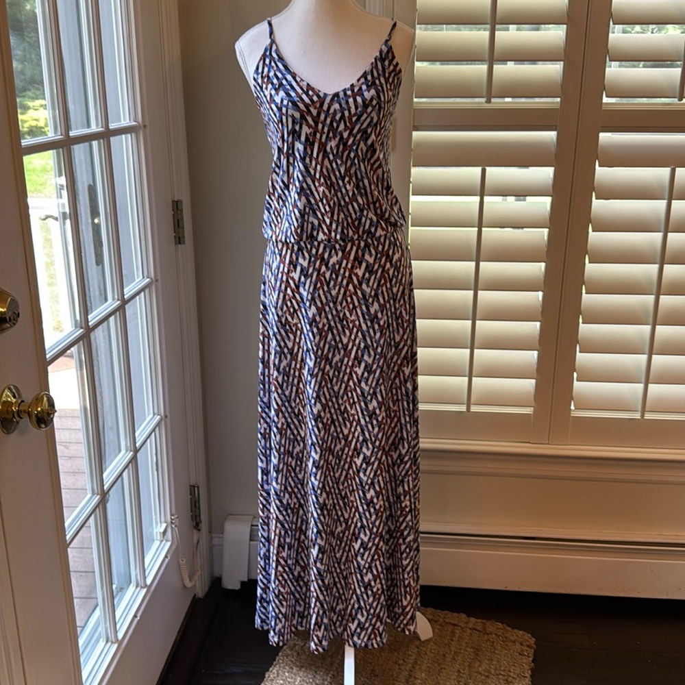 Veronica M Blue and White Halter Maxi Sundress